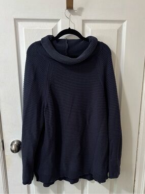 Kenneth Cole Navy Blue Ribbed Cowl Neck Sweater